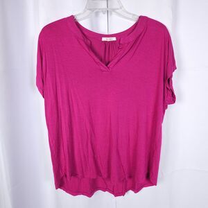 Anthropologie Pleione Womens Small Purple Cap Sleeve V-Neck Blouse Made in USA